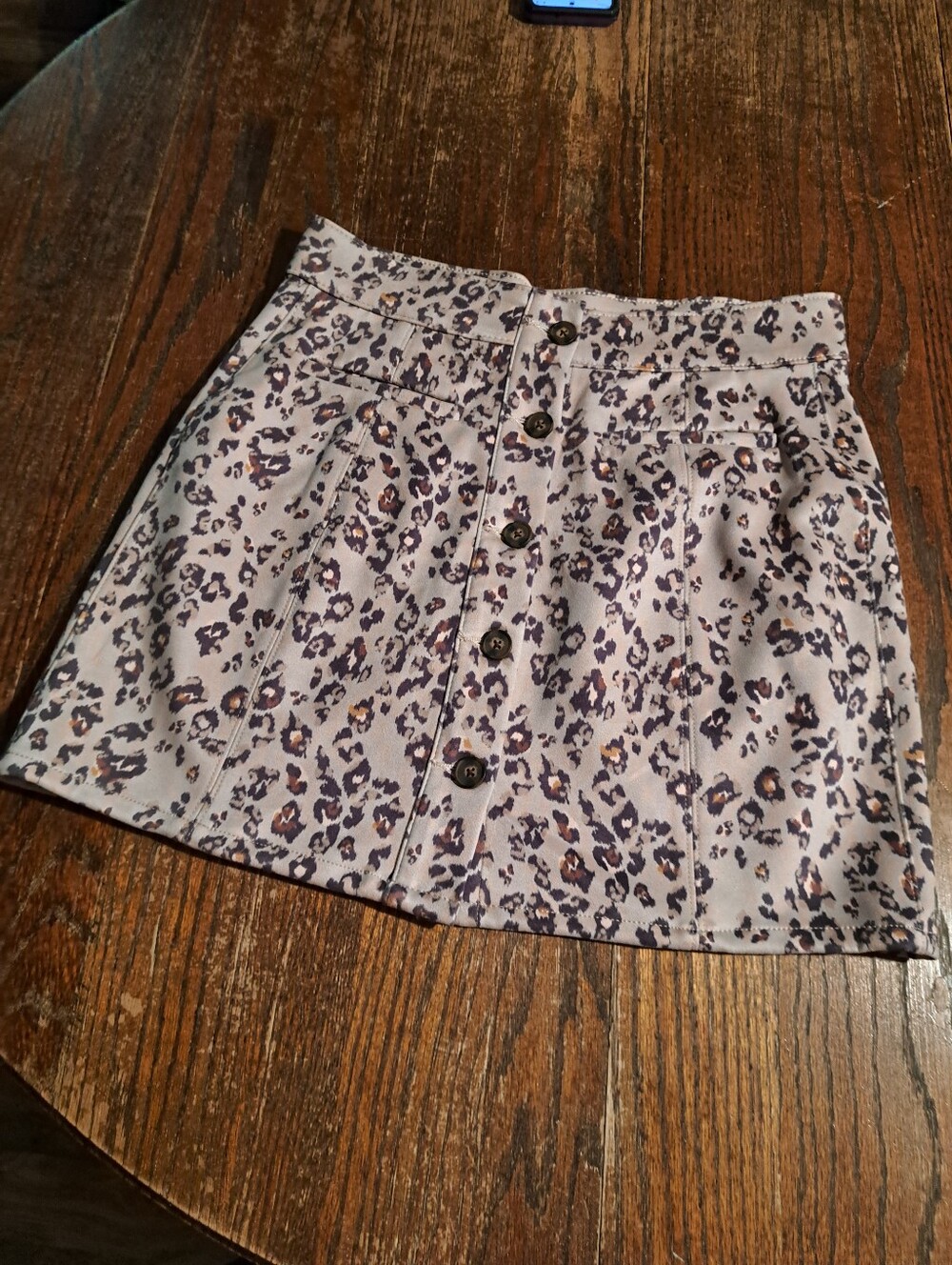 Maurices Faux Suede Cheetah Leopard Print Button Front Mini Skirt Size 12 Tan